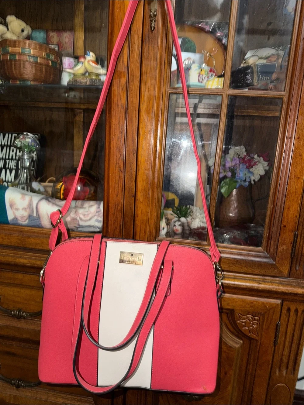 Kate Spade coral pink & white striped dome satchel/shoulder bag